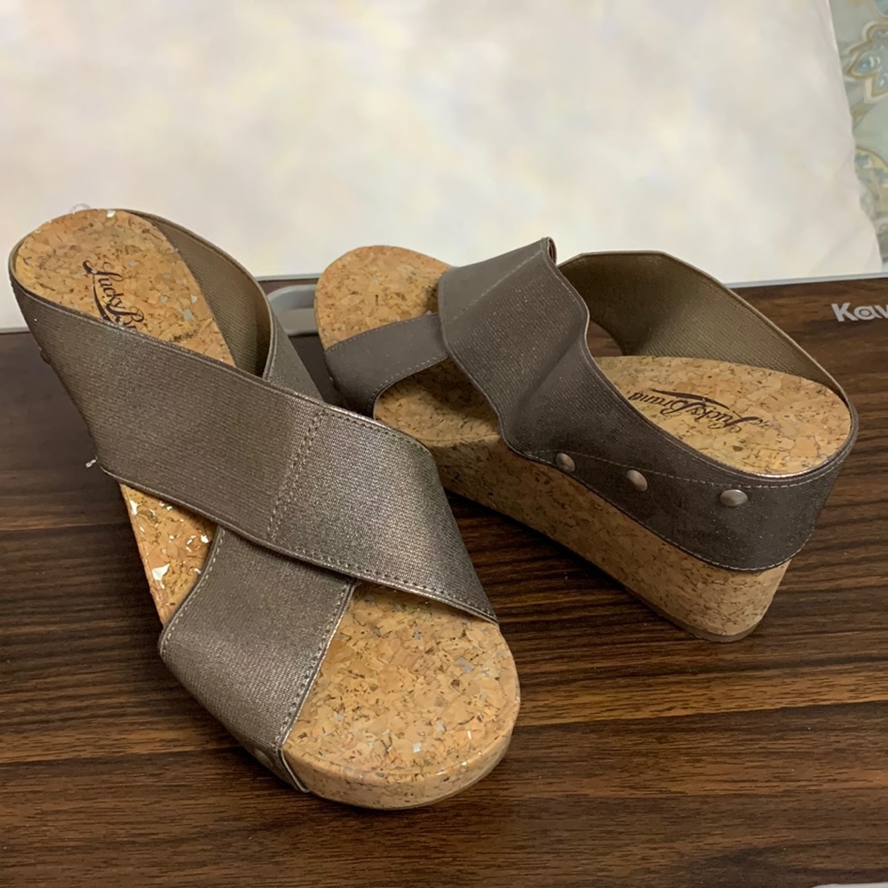 Lucky brand cork wedge slip on